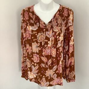 Lucky Brand Brown Floral Boho Peasant Top Sz. L